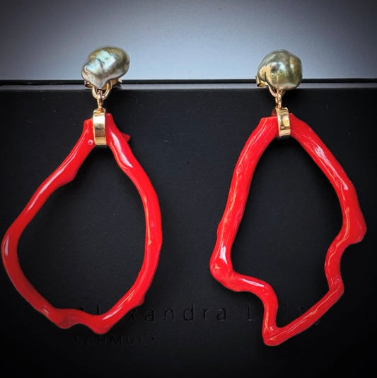 Ohrschmuck mit Koralle und Keshi Perlen