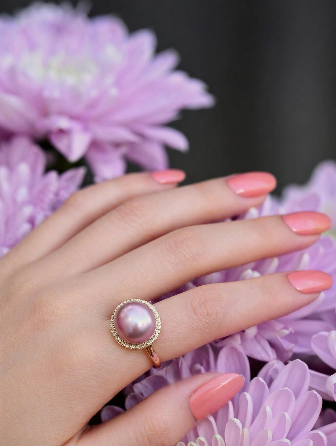 Brillantring mit rosa Perle